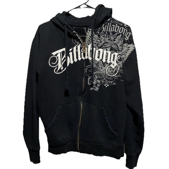 Vintage Y2K Billabong Hoodie Men’s‎ L Black White Full Zip Streetwear